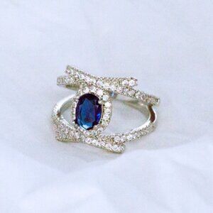 Trendy Fashion Cross Oval Royal Blue Zircon Rings for Women, EVGG1249
